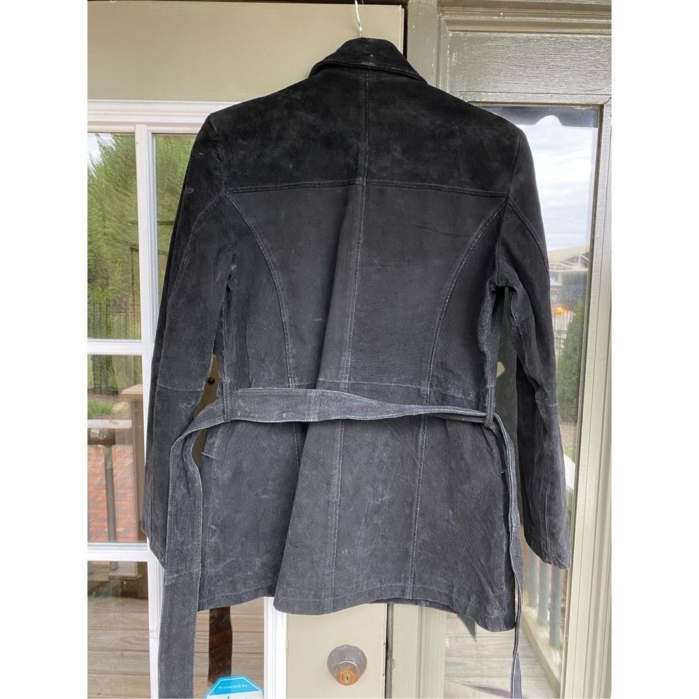 Helium London Black 100% Leather Jacket Collared Belted Full-Zip Coat, Sz Medium - Picture 9 of 13